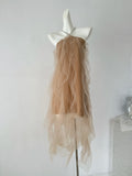 Flowing Layered Hem Apricot Halter Tulle Dress