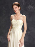 Chiffon Sweetheart Ivory A Line Appliques Wedding Dress With Slit