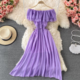 Light Blue Off-Shoulder Ruffled Summer Dress