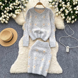 Floral Patterns Cozy Fit Knitted Two-Piece Set