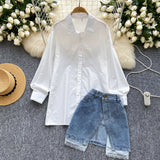 Classic White Blouse with Denim Skirt
