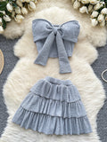 Crop Top Oversized Bow Tiered Ruffled Skirt