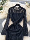 Elegance Black Long Sleeve Lace Dress