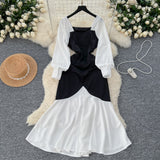 Balloon Sleeves Black Maxi Dress