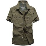 Multi Pockets Cargo Short Sleeve Dress Shirts for Men Outdoor Sport Cotton Breathable