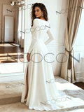A Line Beading Satin Wedding Dress With Slit