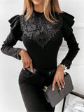 Long sleeve round neck lace solid color Shi