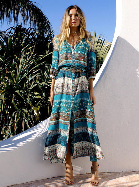 Fashion printed breasted beach holiday dress