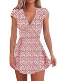 Women Floral Print V Neck Dress