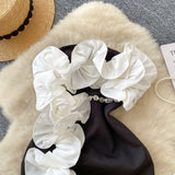 Dramatic White Ruffle  Black Dress