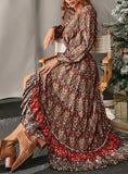 Long-sleeved Big Swing Bohemian Print Dress