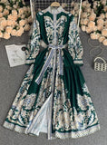 LANTERN SLEEVES V-NECK PRINTED DRESS