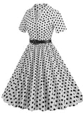 Polk stitching belt short sleeve dress