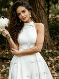 Halter Satin A Line High Low Wedding Dress With Slit
