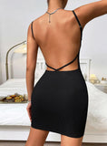 SEXY BACKLESS STRAPS BLACK DRESS