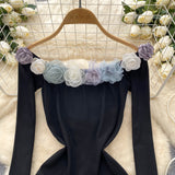 Handcrafted Floral Bodycon Black Dress