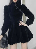 Velvet Kawaii Bow Harajuku Streetwear Black Gothic Mini Dress