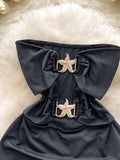 Oversized Bow Starfish Buckle  Black Bodycon Dress