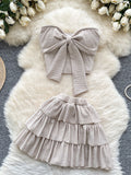 Crop Top Oversized Bow Tiered Ruffled Skirt