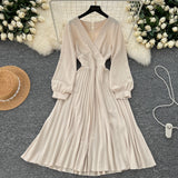 Beige Long Sleeve Chiffon Casual Dress