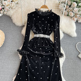 Pearl Embellishments Black Velvet Dress