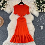 Red Scoop Causal Knit Bodycon Dress