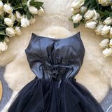 Sexy Lace Up Black Short Mini Tulle Dress