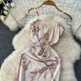 Floral Print Beige Bodycon Maxi Dress