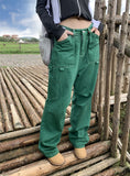 GREEN HIGH WAIST LOOSE ZIPPER POCKET JEANS