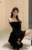 Stylish Long - Sleeve Mini Dress with Off - the - Shoulder Design