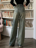 Blue High Waist Straight Casual Wide Legs Jeans