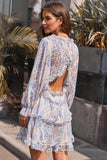 Long Sleeve Floral Backless Summer Dress