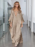 Unique Causal V Neck Long Sleeve Maxi Dress