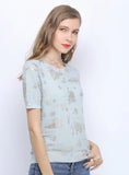 CLASSY HOT STAMPING PRINT LOOSE SHORT SLEEVE SWEATER