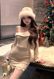 Stylish Beige Mini Dress with Lace Detail and Fur Accents