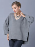 CLASSY LONG SLEEVE V-NECK SOLID COLOR PULLOVER SWEATER