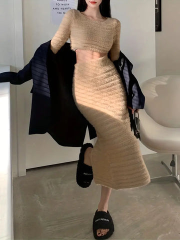 Crop Top Long Sleeve Waist Bodycon Dress