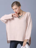 CLASSY LONG SLEEVE V-NECK SOLID COLOR PULLOVER SWEATER