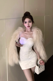 Elegant Strapless Beige Lace Bodycon Mini Dress