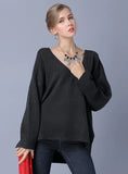 CLASSY LONG SLEEVE V-NECK SOLID COLOR PULLOVER SWEATER