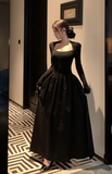 Stylish Black Fitted Bodice Long Skirt Evening Dress