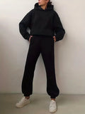 Black Pocket Hoodie & Elastic Waist Pants Outfits Set