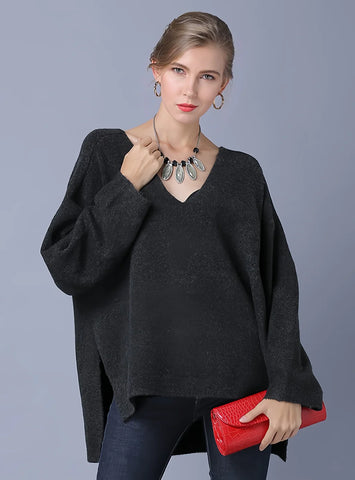 CLASSY LONG SLEEVE V-NECK SOLID COLOR PULLOVER SWEATER
