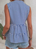 SPLICED SLEEVELESS V-NECK STRIPED SHIRT TOP