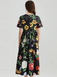 FLOWER PRINTED SHORT-SLEEVED BIG SWING DRESS