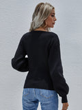 STYLISH CROSS V-NECK SOLID COLOR PULLOVER LOOSE SWEATER