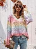 STYLISH RAINBOW V-NECK PULLOVER WOMEN'S SWEATER
