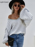 STYLISH PULLOVER STRIPED V-NECK SWEATER