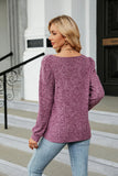 SOLID COLOR SQUARE NECK LOOSE LONG SLEEVE T-SHIRT