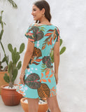 FLORAL PRINTED V-NECK SHORT SLEEVE LOOSE DRESS